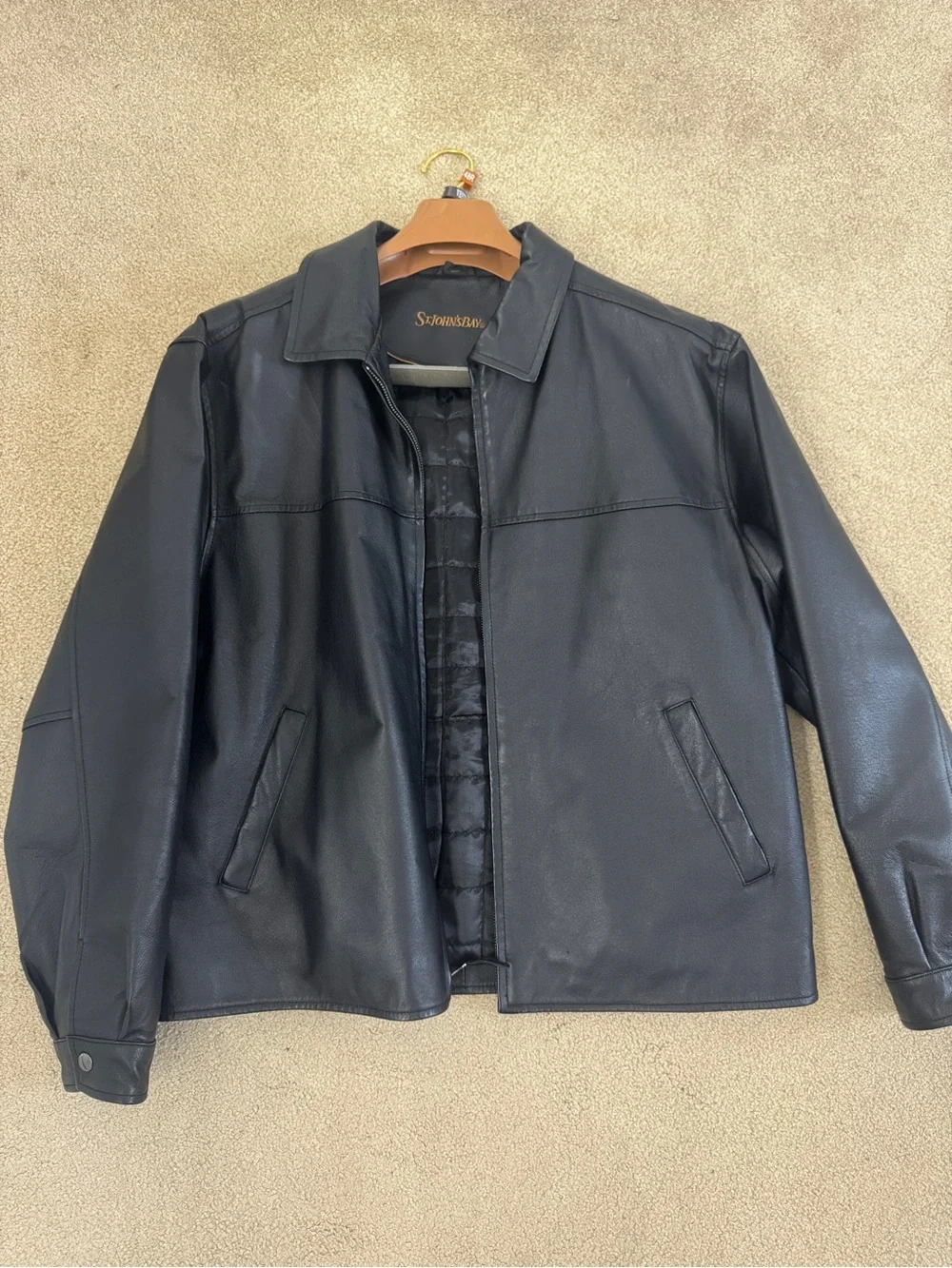 St. John's Bay Black Men's Bomber-Style Leather Jacket